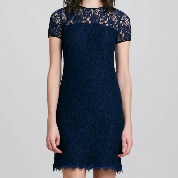 NEW Diane von Furstenberg DVF Navy Blue Lace Dress $358 - Picture 2 of 16